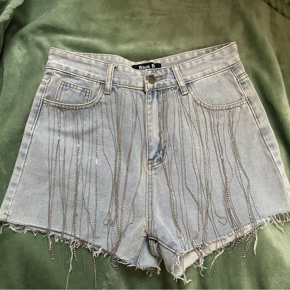 Denim Shorts with Chain Fringe